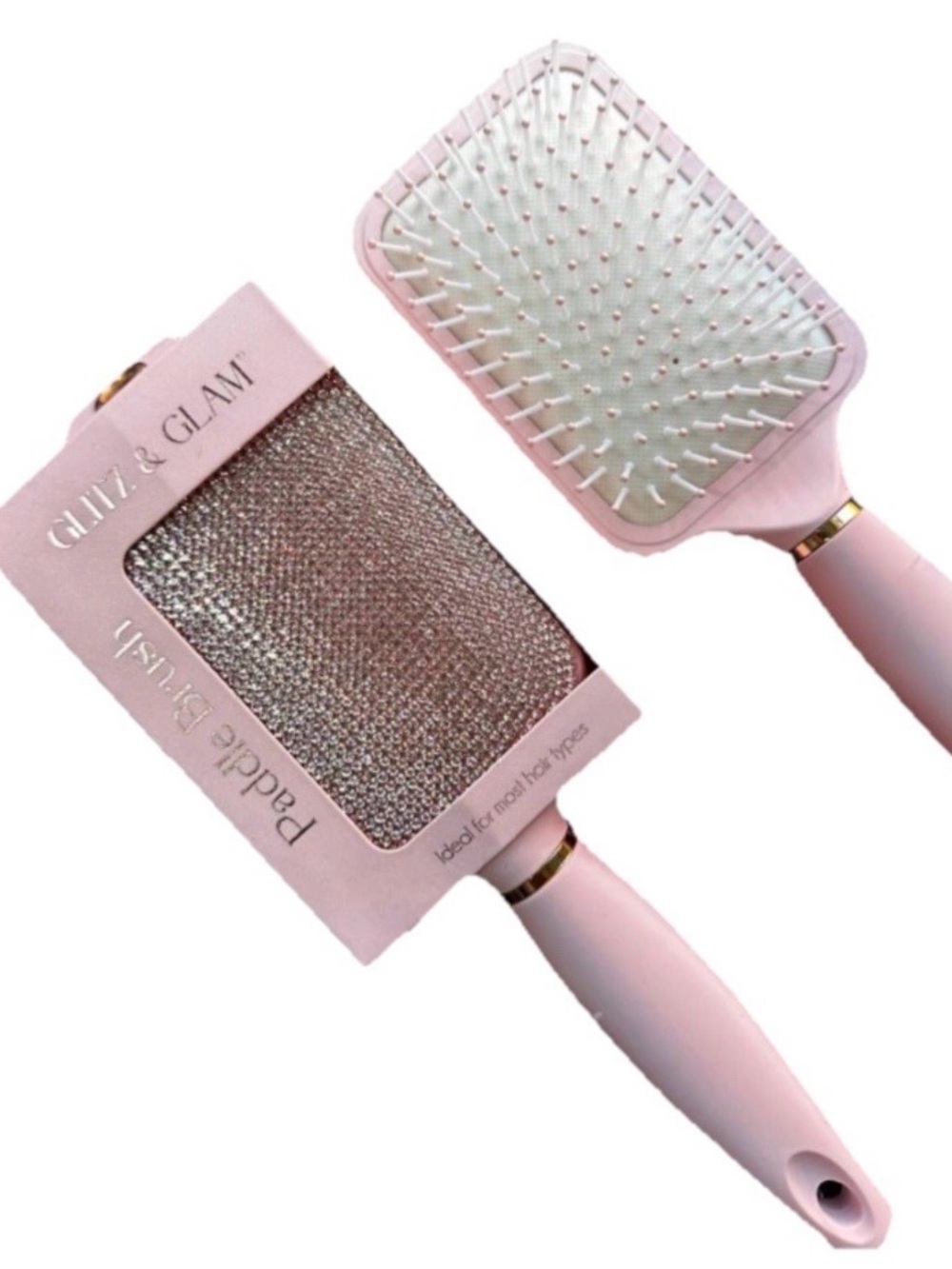 Glitz and Glam Pink Rhinestone Paddle Hair Brush Collection New